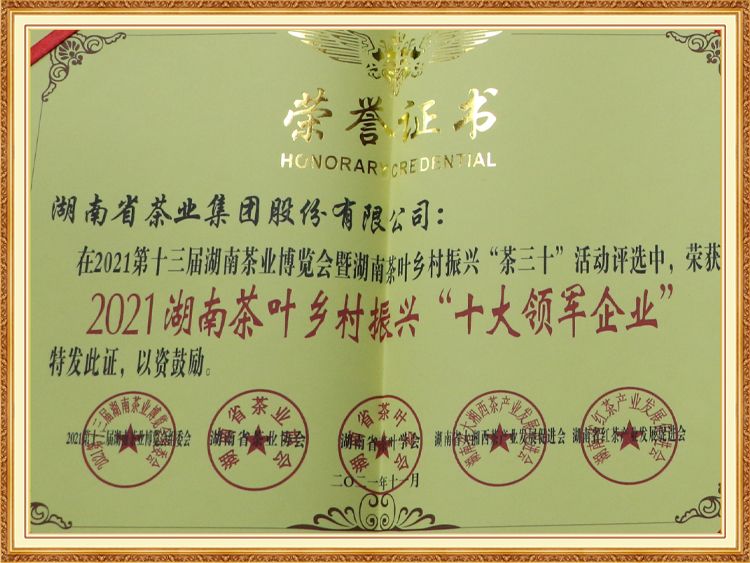 2021湖南茶葉鄉(xiāng)村振興“十大領(lǐng)軍企業(yè)”